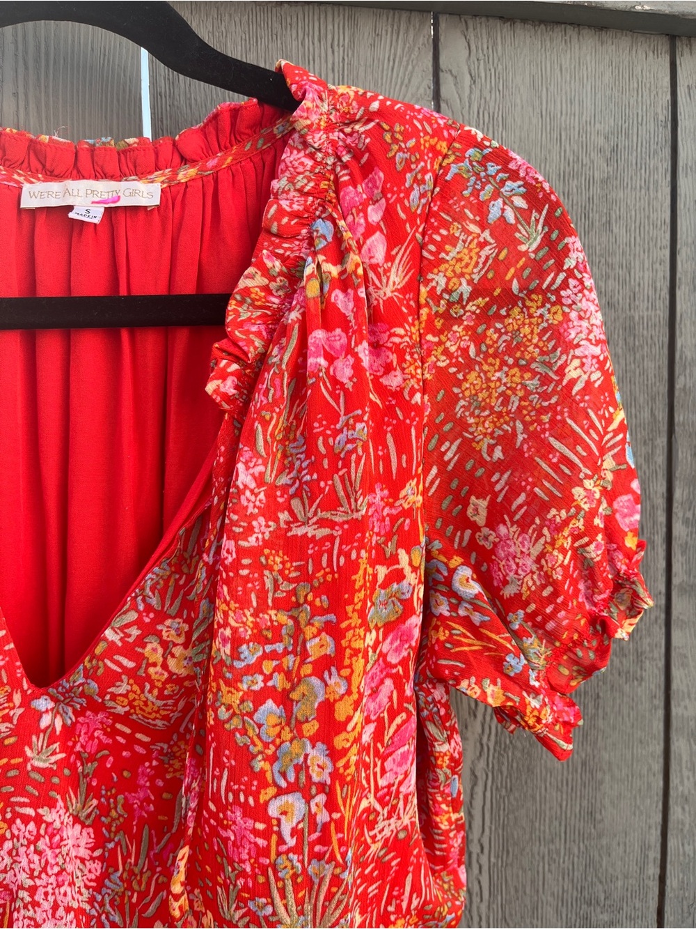 We’re All Pretty Girls Floral Mini Dress Tiered Skirt Orange Size Small - Picture 3 of 9